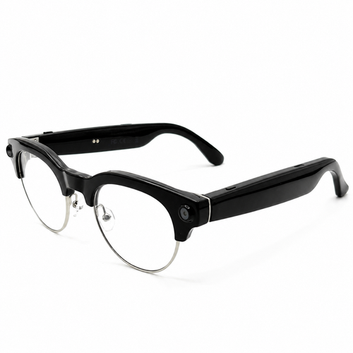 POJETIX P02 AI Smart Glasses – Lifestyle Hero Shot, Black Half-Frame with ChatGPT AI Assistant