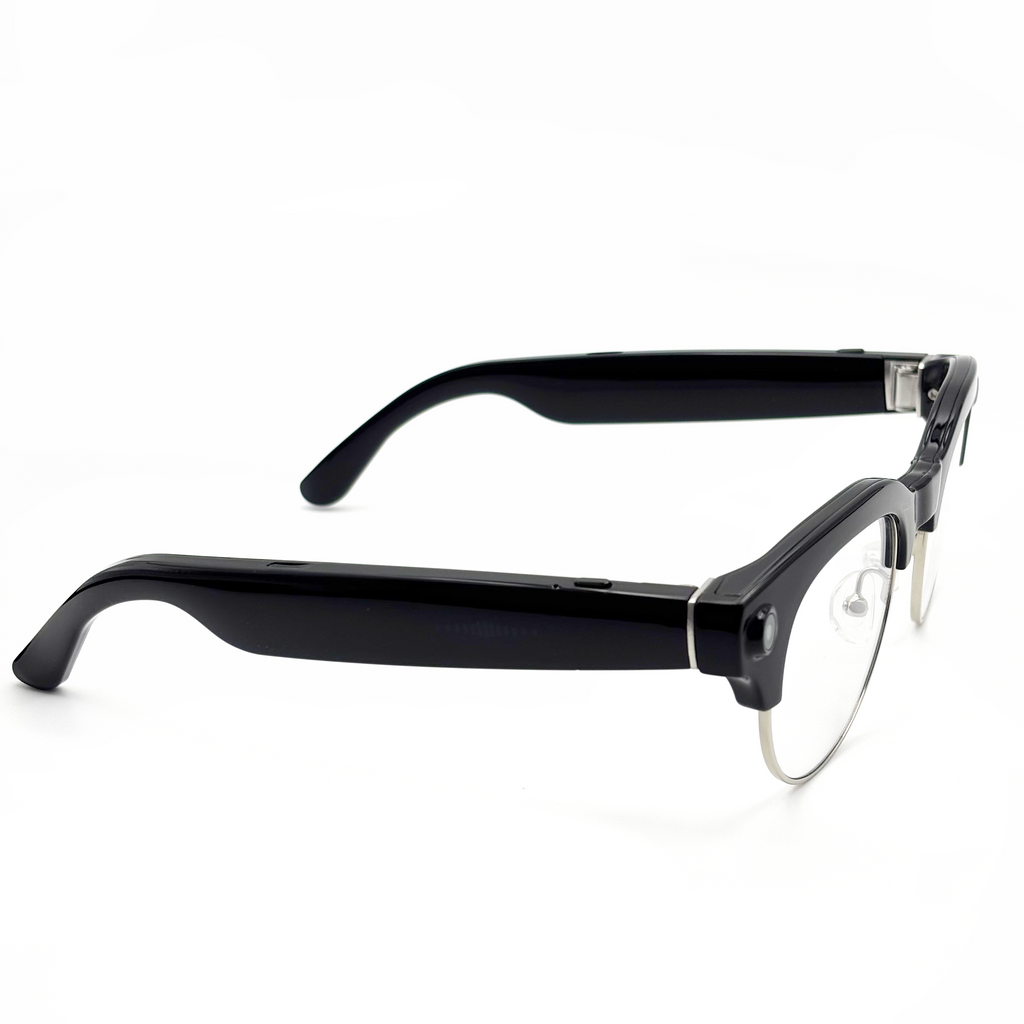 POJETIX P02 AI Smart Glasses – Side Profile View Showing Temple Arm Design and Speaker Detail