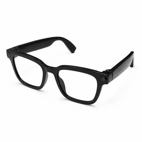 POJETIX P01 AI Smart Glasses – Front View, Black TR90 Frame with Built-in Camera